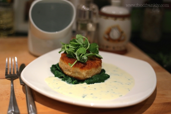 fishcake with tarragon sauce and spinach